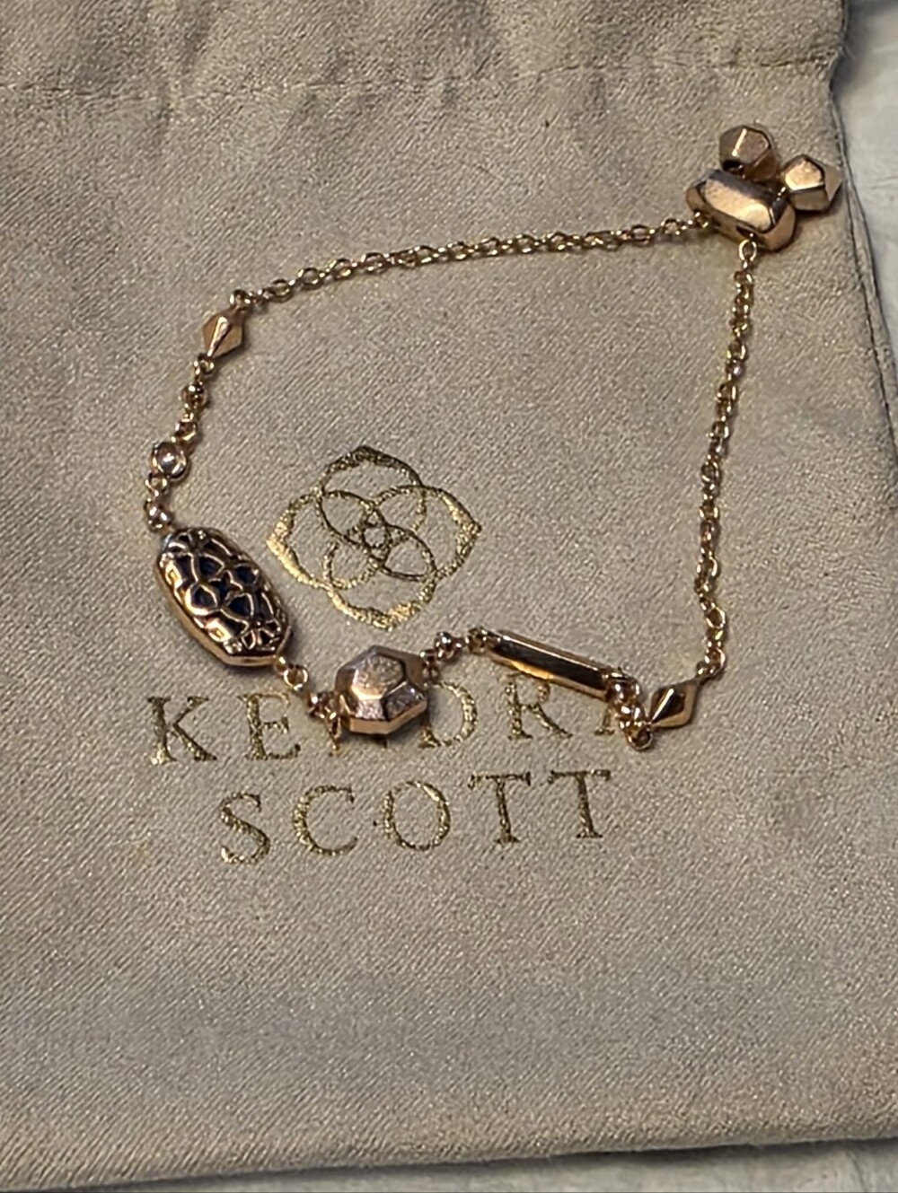 Kendra Scott Gold Bracelet with Blue and Olive Green Stones New - Picture 6 of 6